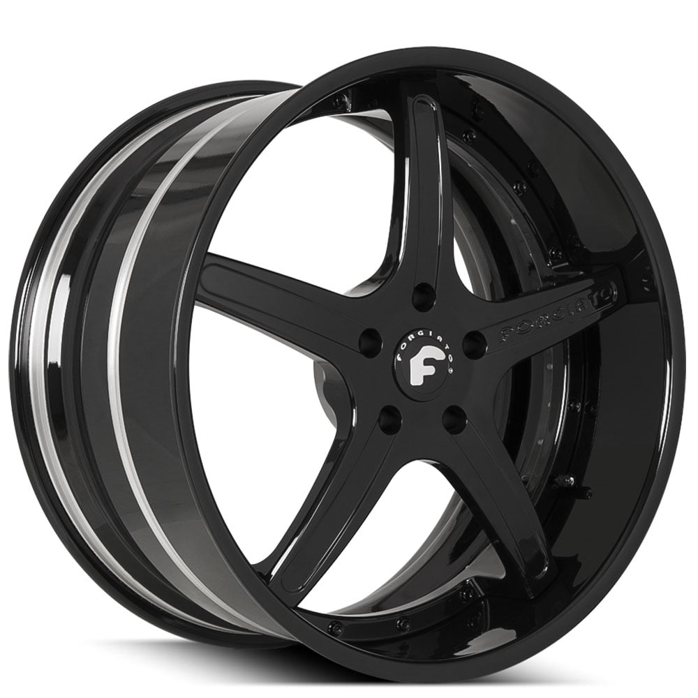 19" Staggered Forgiato Wheels Aggio-B Satin Black Face with Gloss Black Lip Forged Rims