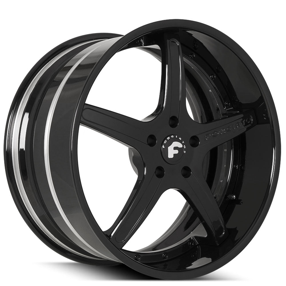 19" Forgiato Wheels Aggio-B Satin Black Face with Gloss Black Lip Forged Rims