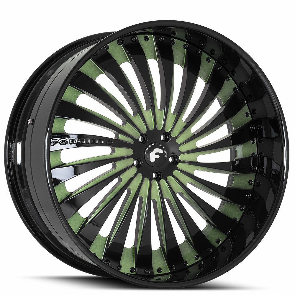 24" Forgiato Wheels Autonomo-L Khaki Green Face with Gloss Black Lip Forged Rims