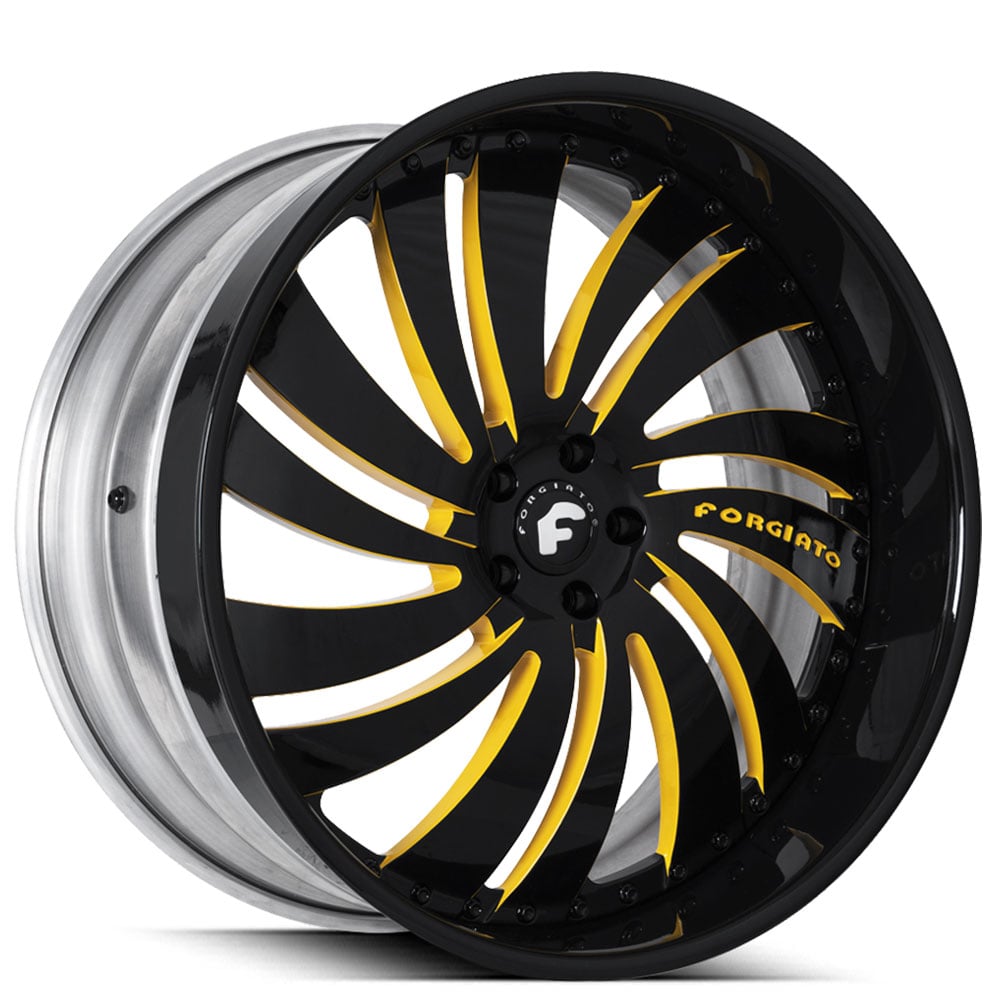 19" Staggered Forgiato Wheels Canale-L Custom 2 Tone Face with Gloss Black Lip Forged Rims