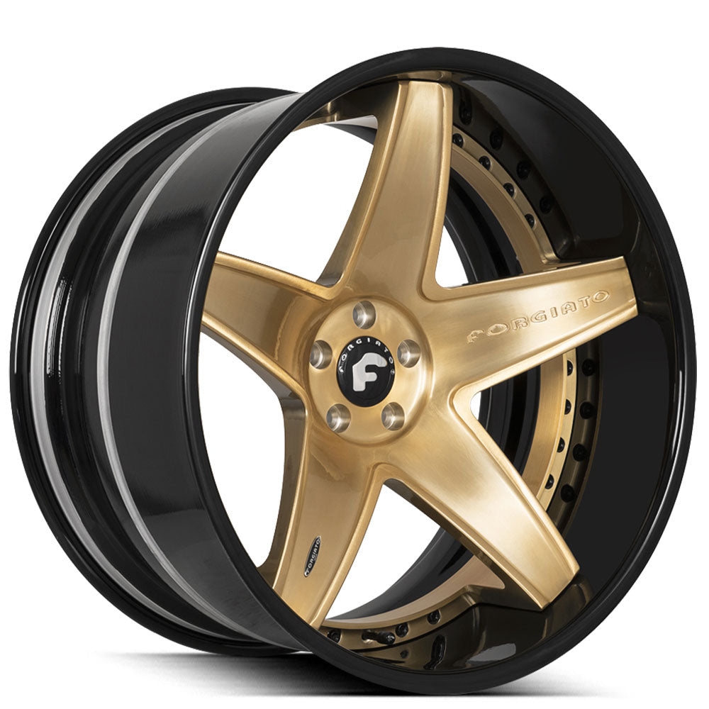 20" Staggered Forgiato Wheels Classico-ECL Brushed Gold with Gloss Black Lip Forged Rims