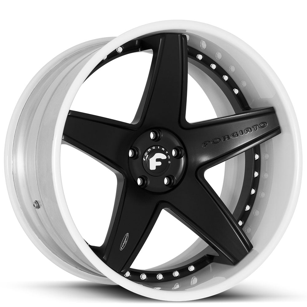 21" Staggered Forgiato Wheels Classico-ECL Satin Black Face with Gloss White Lip Forged Rims
