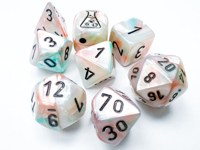Chessex Lustrous Sea Shell/black Luminary Polyhedral 7-Dice Set (with bonus die)
