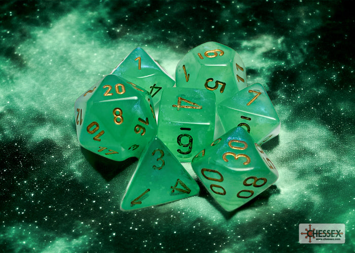 Chessex Borealis Polyhedral Light Green/gold Luminary 7-Die Set