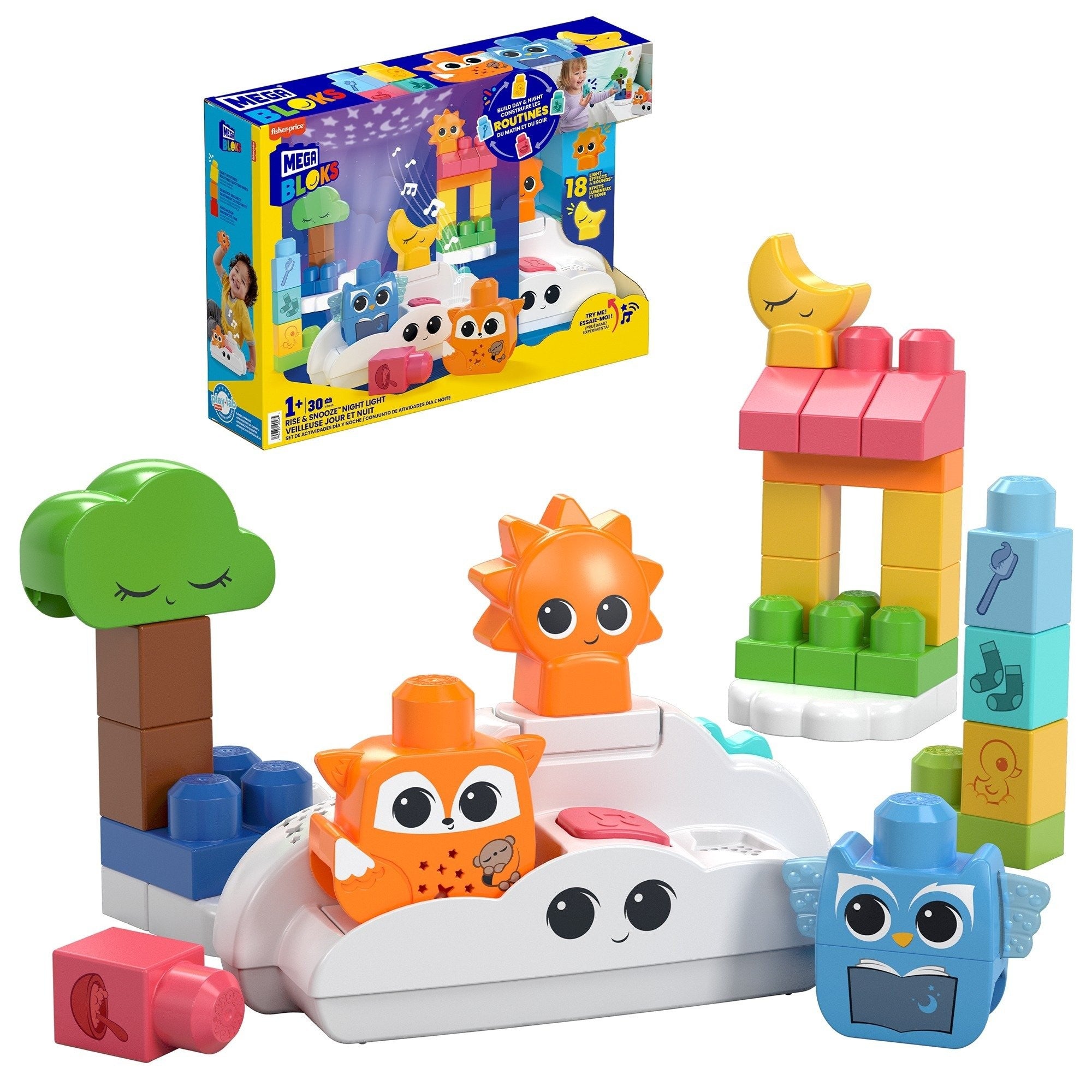 MEGA BLOKS Fisher- Price Rise & Snooze Night Light Sensory Block Toy 30pc