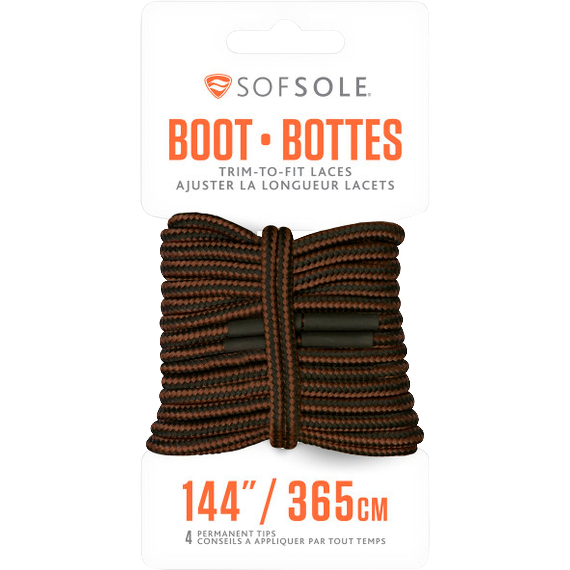 Sof Sole Trim-to-Fit Boot Laces, 4 Tips and 144in. of Lace, Black