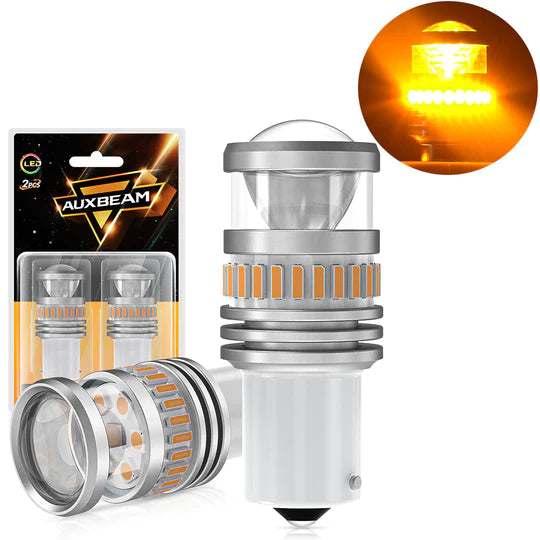 Auxbeam 1156 Ba15s LED Turn Signal Light Rear/front, Side Maker Light Bulbs 11w 4000lm 3500k Amber B1 Series | 2 Bulbs