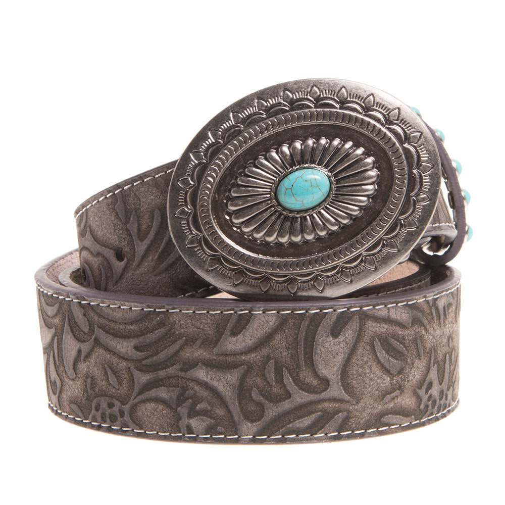 Angel Ranch Womens 1 1/2 Belt W/Floral Tooling M Charcoal