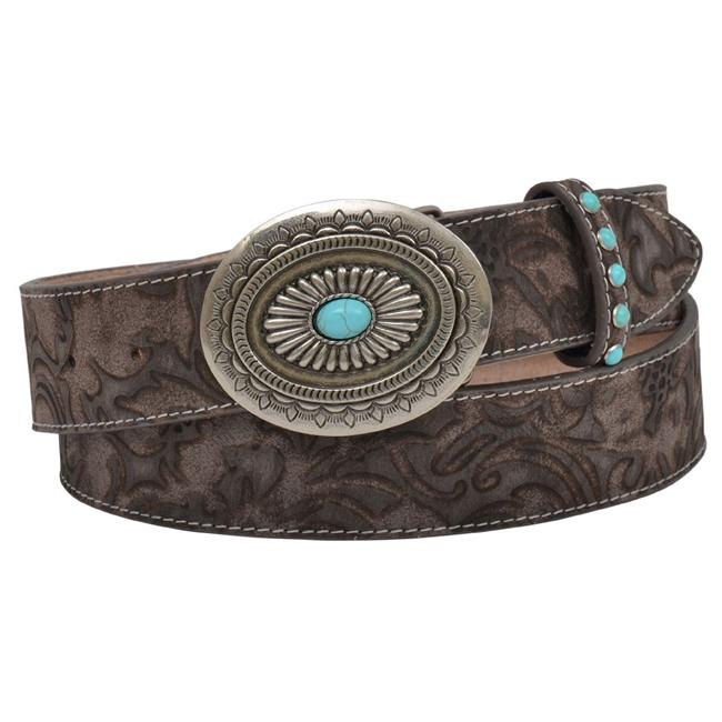 Angel Ranch DA3765-XL 1.50 in. Embossed Floral Print Ranch Ladies Belt, Brown - Extra Large