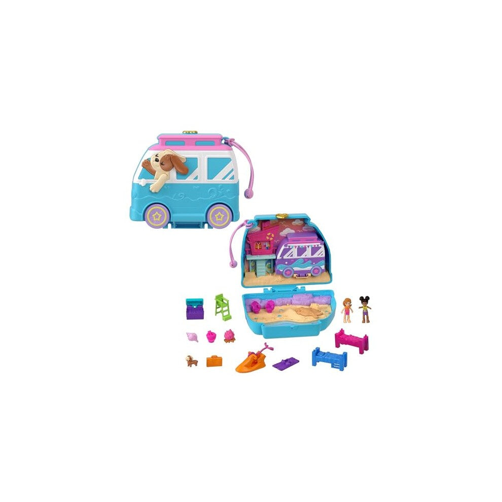 Polly Pocket Dolls And Playset, Travel Toys, Seaside Puppy Ride Compact