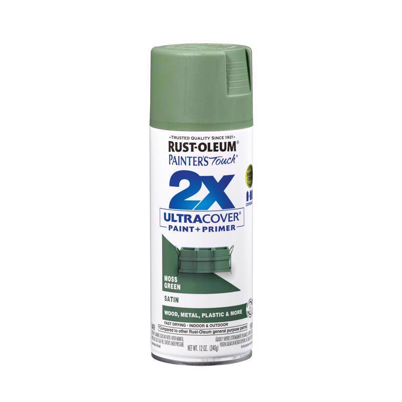 Rust-Oleum Painter's Touch 2X Ultra Cover Satin Moss Green Paint+Primer Spray Paint 12 oz