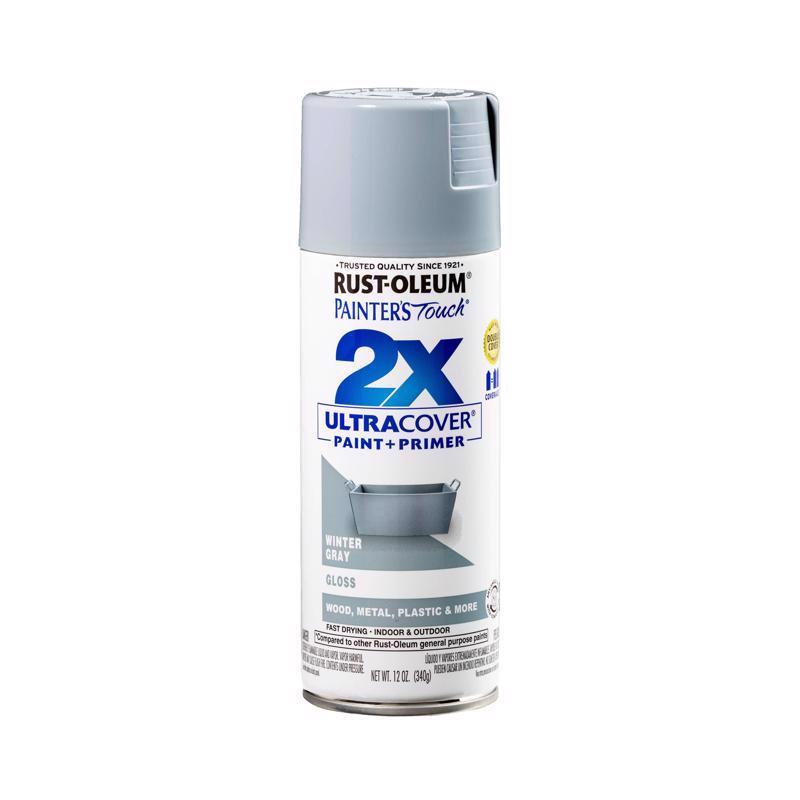 Rust-Oleum Painter's Touch 2X Ultra Cover Gloss Winter Gray Paint+Primer Spray Paint 12 oz