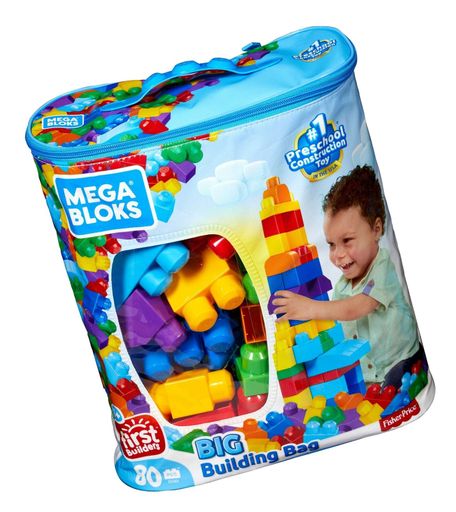 MEGA BLOKS Fisher-Price Toy Blocks Blue Big Building Bag With Storage