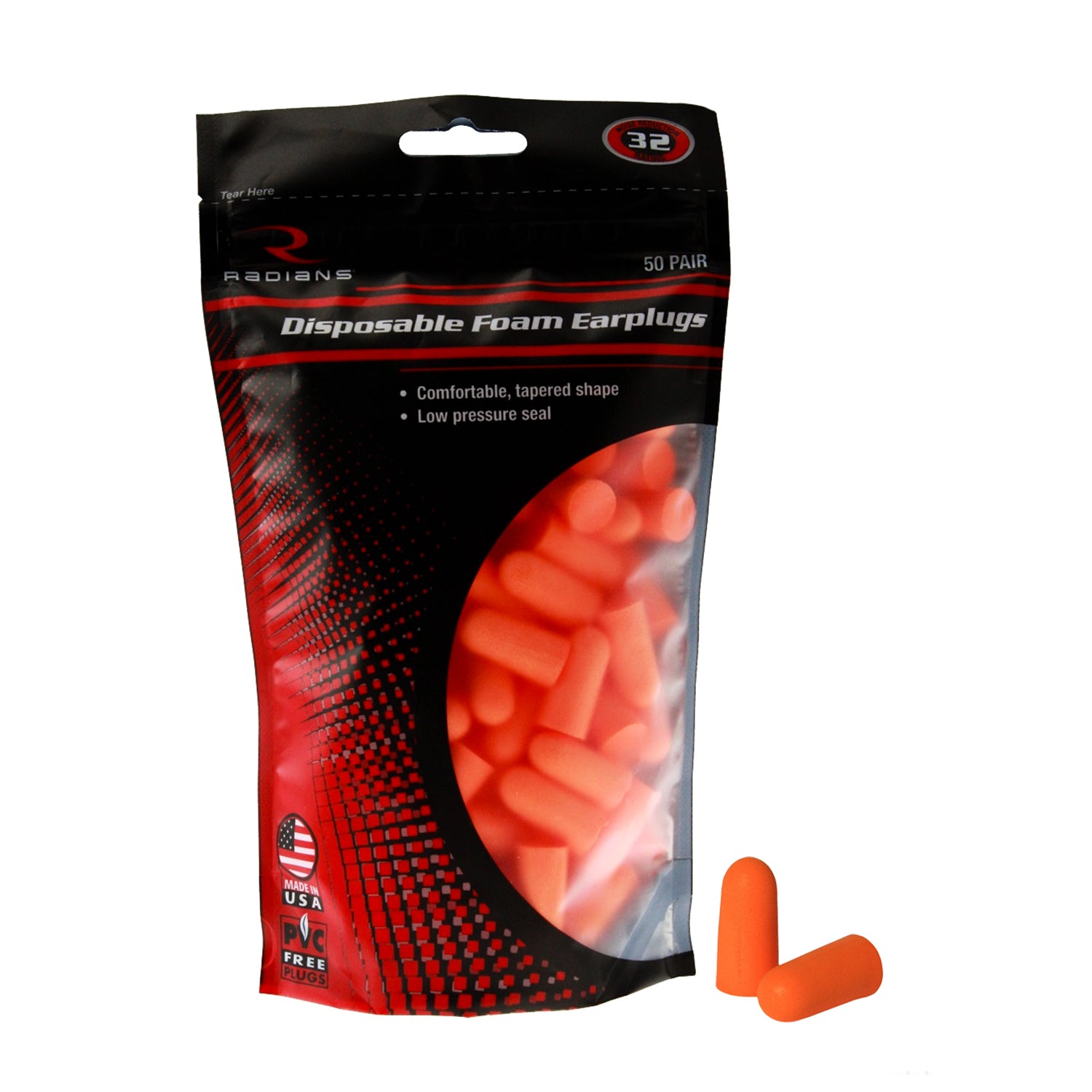 Disposable Uncorded Ear Plugs, Bullet Shape, NRR 32, Orange