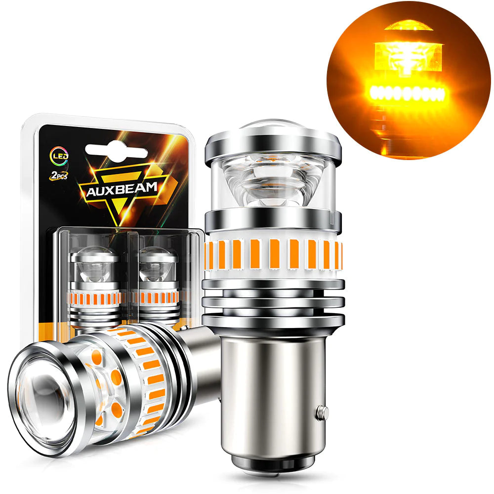 Auxbeam 1157 Bay15d LED Turn Signal Light Rear/front, Side Maker Light Bulbs 11w 4000lm 3500k Amber B1 Series | 2 Bulbs