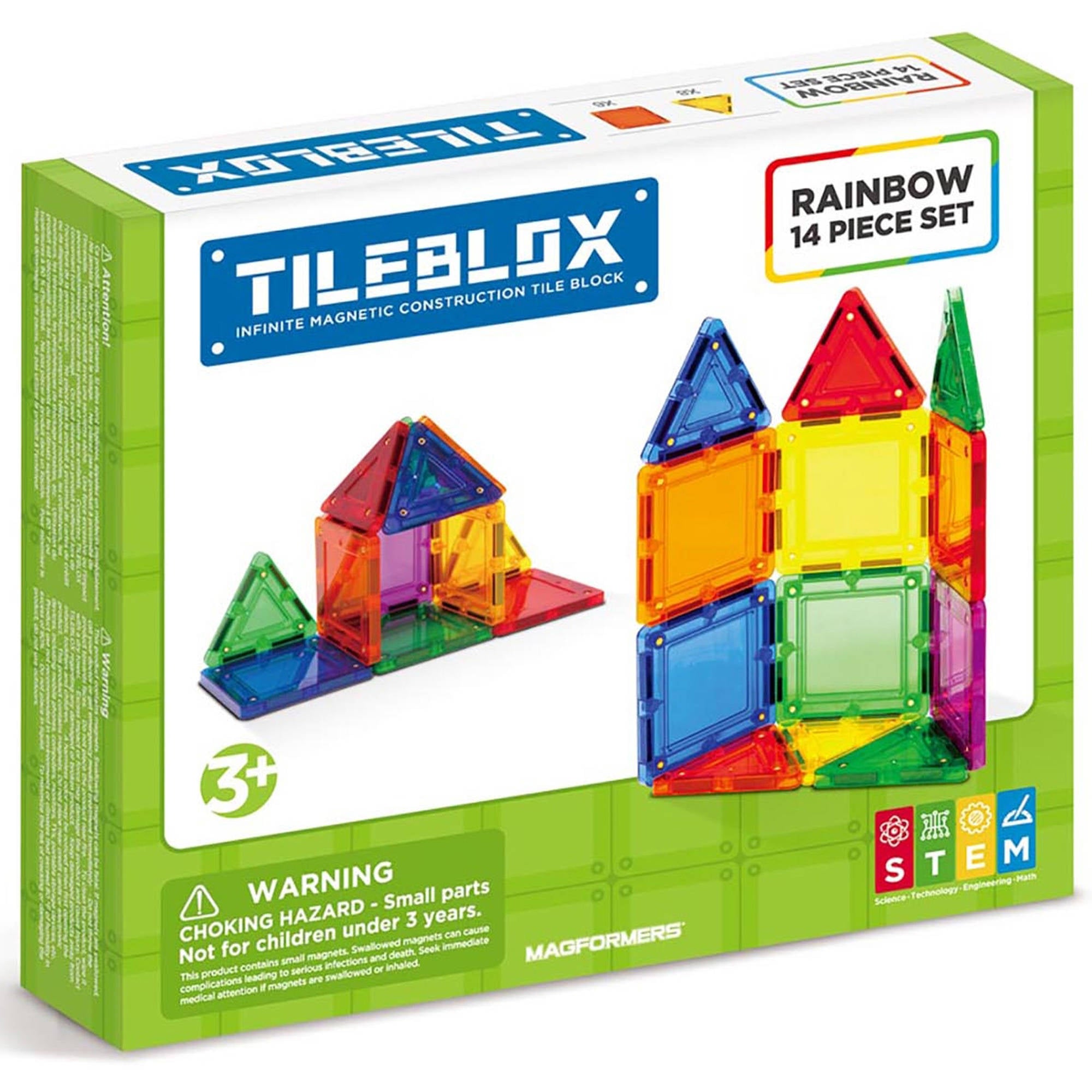 Tileblox Rainbow Multicolor Magnetic Tiles 14 Pieces