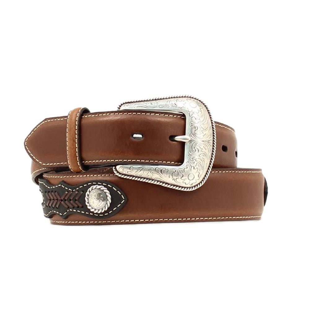 Nocona Mens Top Hand Leather Belt with Inlaid Weaving Brown 40
