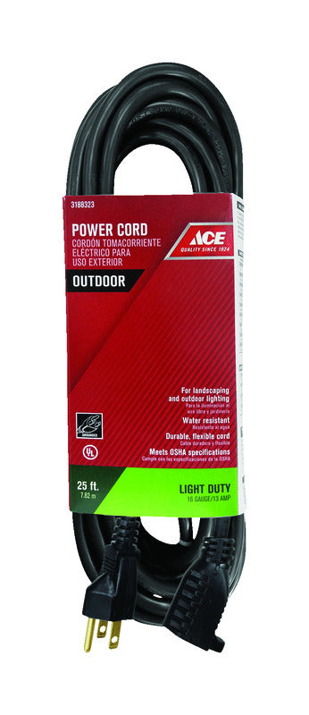 Ace Outdoor 25 ft. L Black Extension Cord 16/3 SJTW
