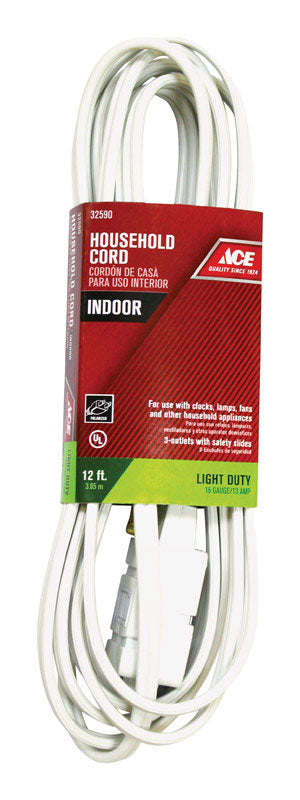 Ace Indoor 12 ft. L White Extension Cord 16/2 SPT-2