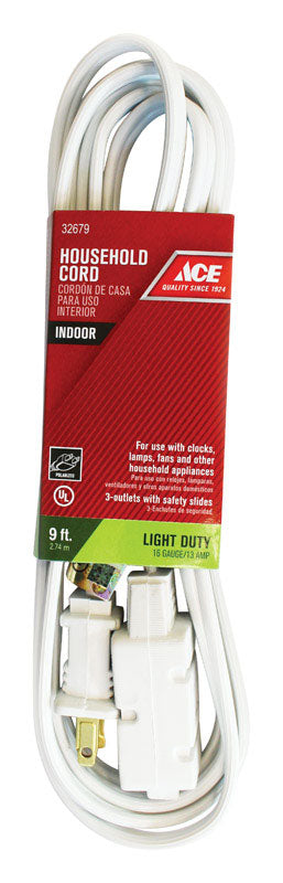 Ace Indoor 9 ft. L White Extension Cord 16/2 SPT-2