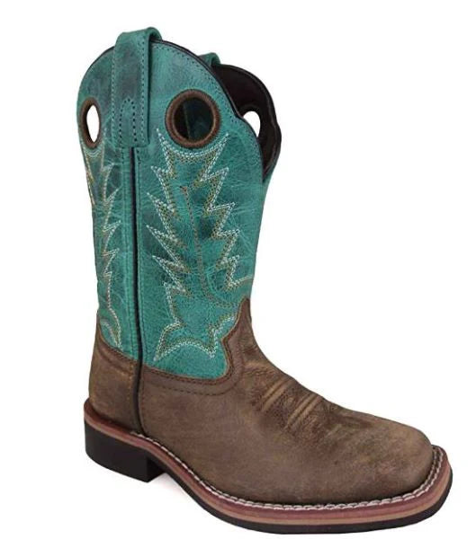 Smoky Mountain Brown Distress/Turquoise Leather Youth sized Boots Size Youth 5