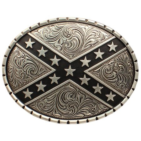 Nocona Oval Rebel Flag Buckle - Silver/Black