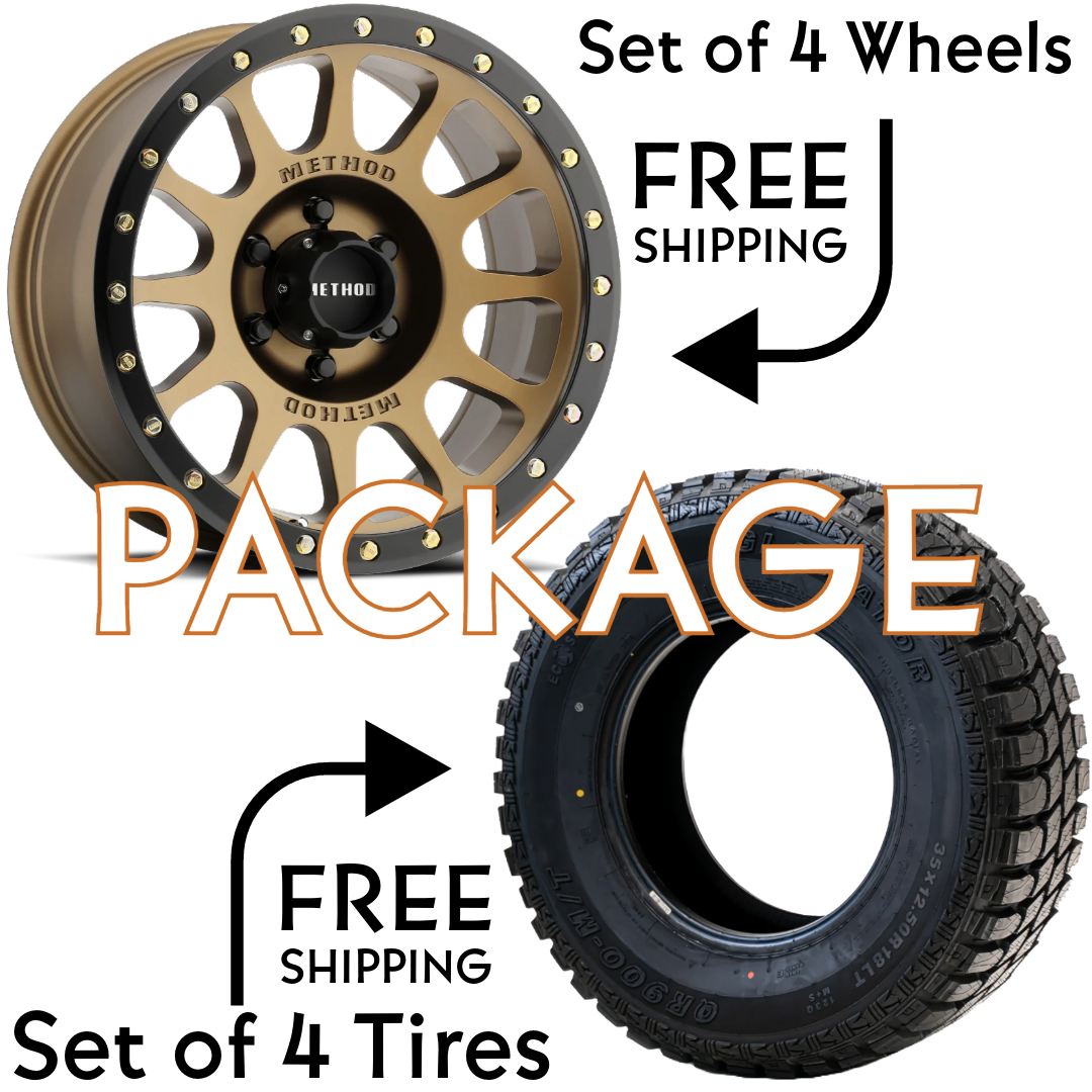 SET OF 4 WHEEL & TIRE PACKAGE 305 20x10 -18 6x139.7 Method Bronze - Matte Black Lip | GLADIATOR QR900-MT 35X12.50R20LT