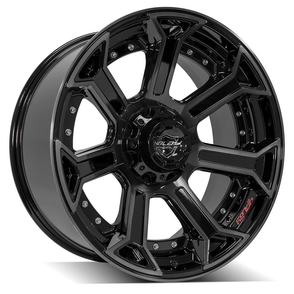 4PLAY 4P70 22x10 6x135 + 6x139.7 -18et Gloss Black Brushed with Tinted Clear Wheel SET