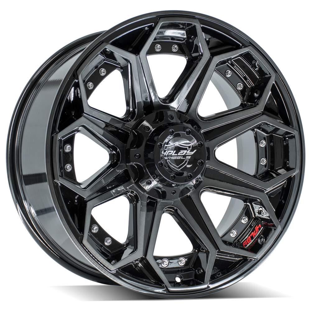 4PLAY 4P80R 20x9 5x127 + 5x139.7 0et Gloss Black Brushed with Tinted Clear Wheel SET