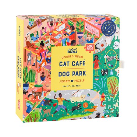 Cat Cafe & Dog Park Double-Sided Jigsaw Puzzle: 500 Pcs