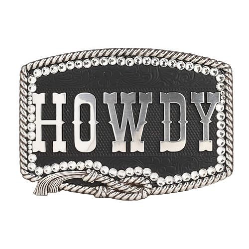 Nocona Women's 'Howdy' Buckle with Crystal Rope Edge and Floral Engraving (Antique Silver, 2-3/4" X 3-3/4")