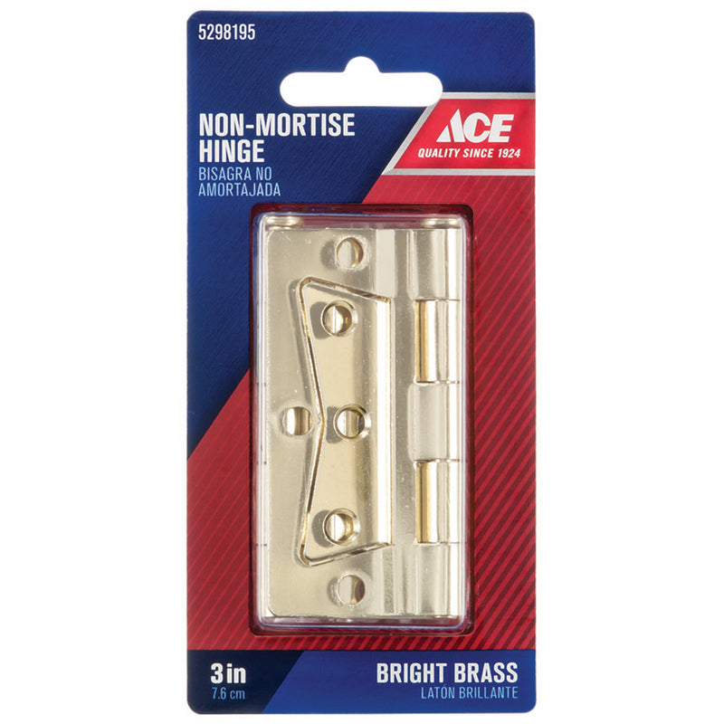 Ace 2.75 in. W X 2-1/2 in. L Bright Brass Brass Non-Mortise Hinge 2 pk