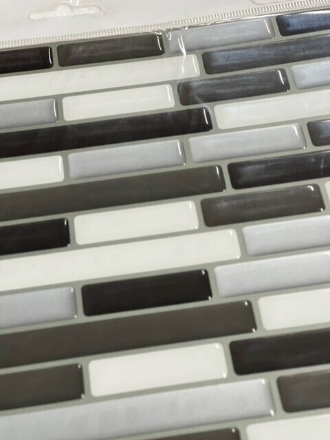 8PK. Peel & Stick Self-Adhesive Backsplash Kitchen/Bathroom (Black/Gray/White)