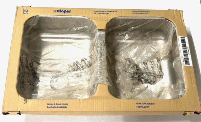 Utopia 13TLSB25155 25" X 15" Double Bowl Sink 5" Bowl Depth Stainless Steel