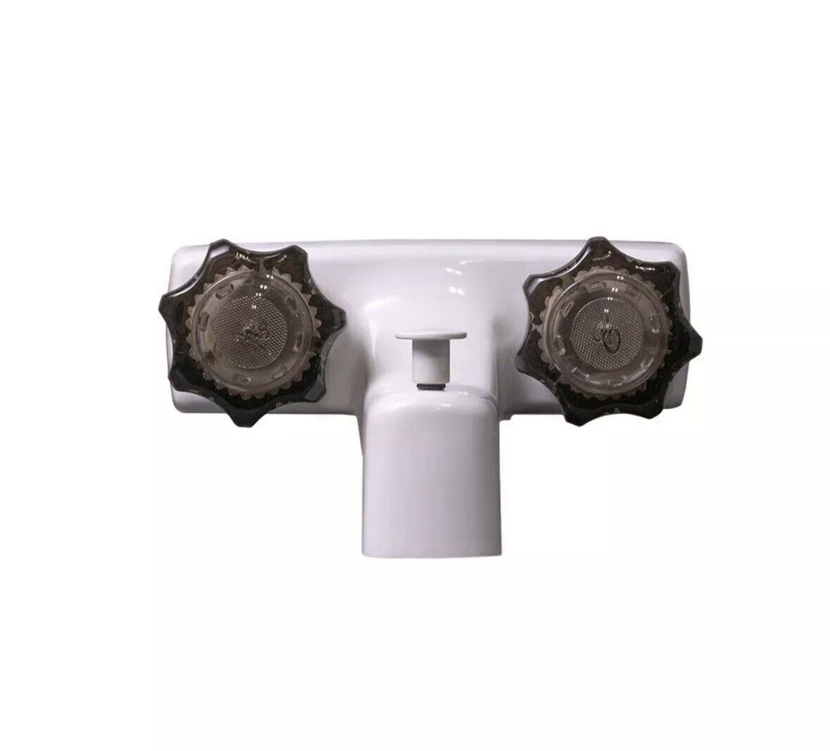 White Two Handle RV Lavatory Faucet W/ Smoked Knobs And Diverter Camper
