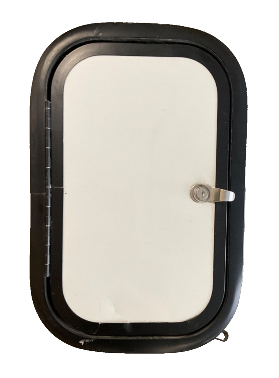 RV Cargo Access Door 16" x 10" Off White W/ Black W/ Lock And Key Motorhome