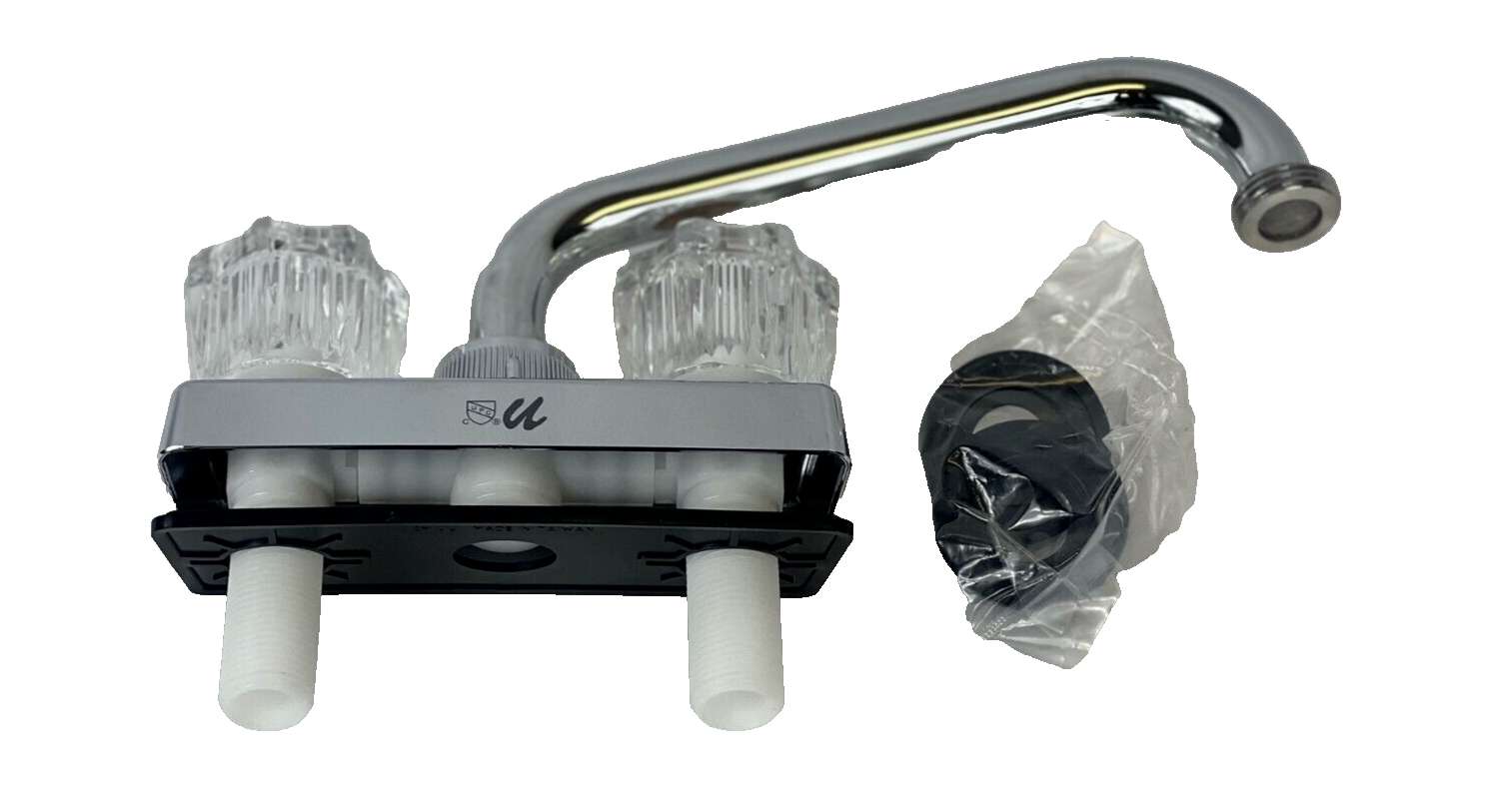 RV 4" Two Handle Laundry Faucet W/ Threaded Spout Chrome Finish Travel-Trailer