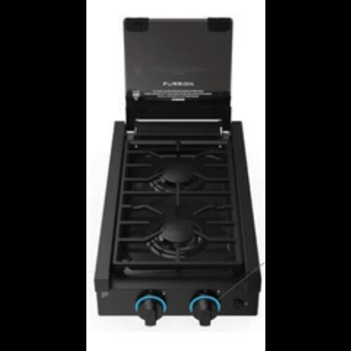 Furrion RV 2-Burner Gas Cooktop W/ Bi-Fold Glass FGH12D-BL Camper-Travel Trailer