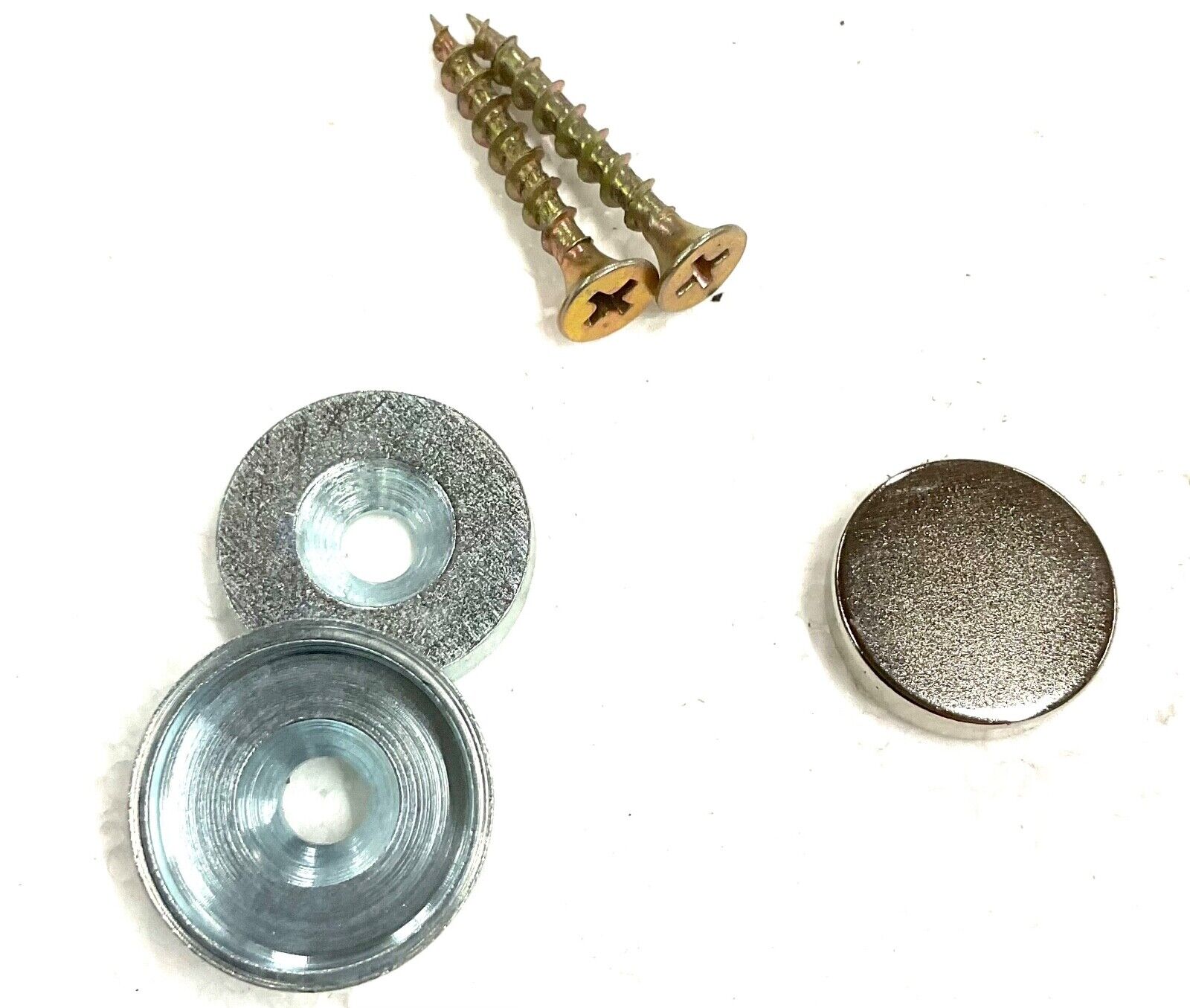 2 Pack. Round Magnetic Latch Set W/ Screws - Steel - Nickel 5/8"