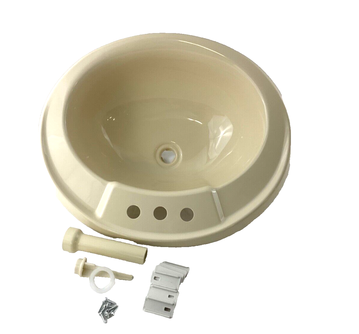 17" x 20" Plastic Oval Lavatory Sink Mobile Homes-RV W/Clips Bone/Biscuit