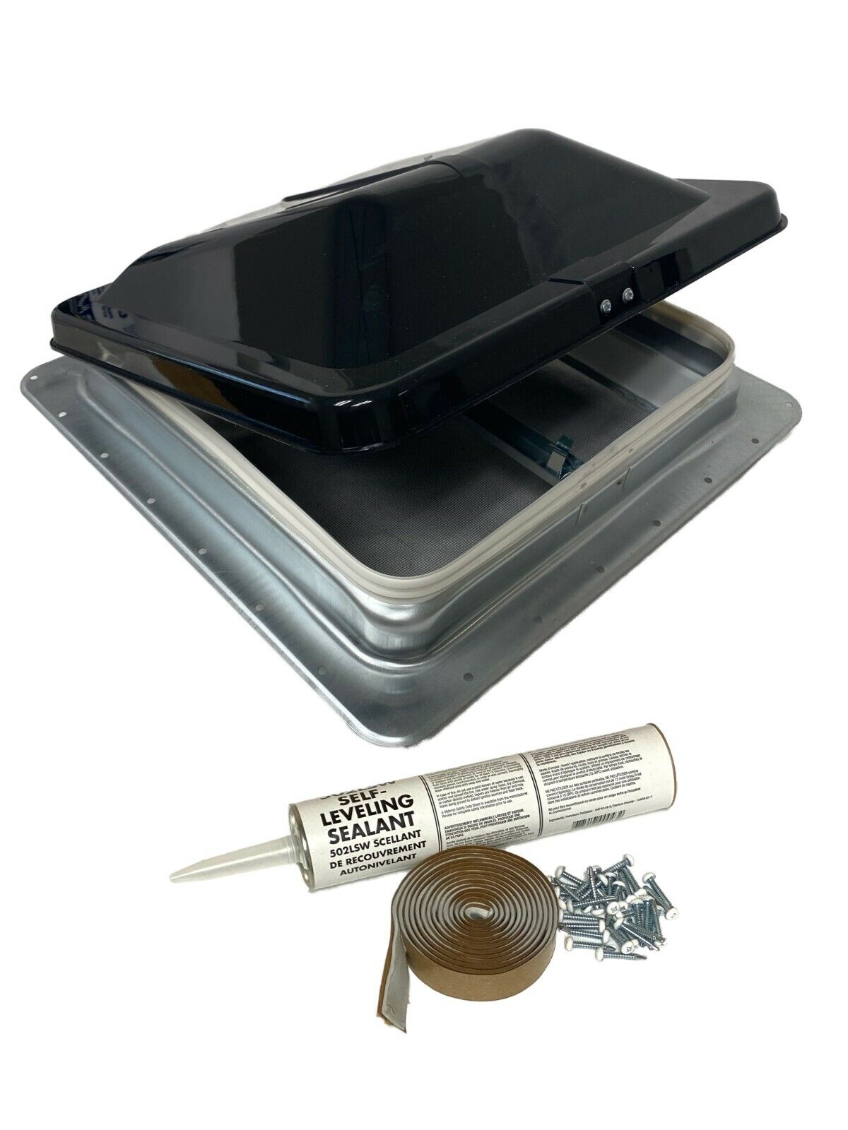 14" X 14" RV Roof Vent Non-Powered Black Smoked W/ Installation Accessories