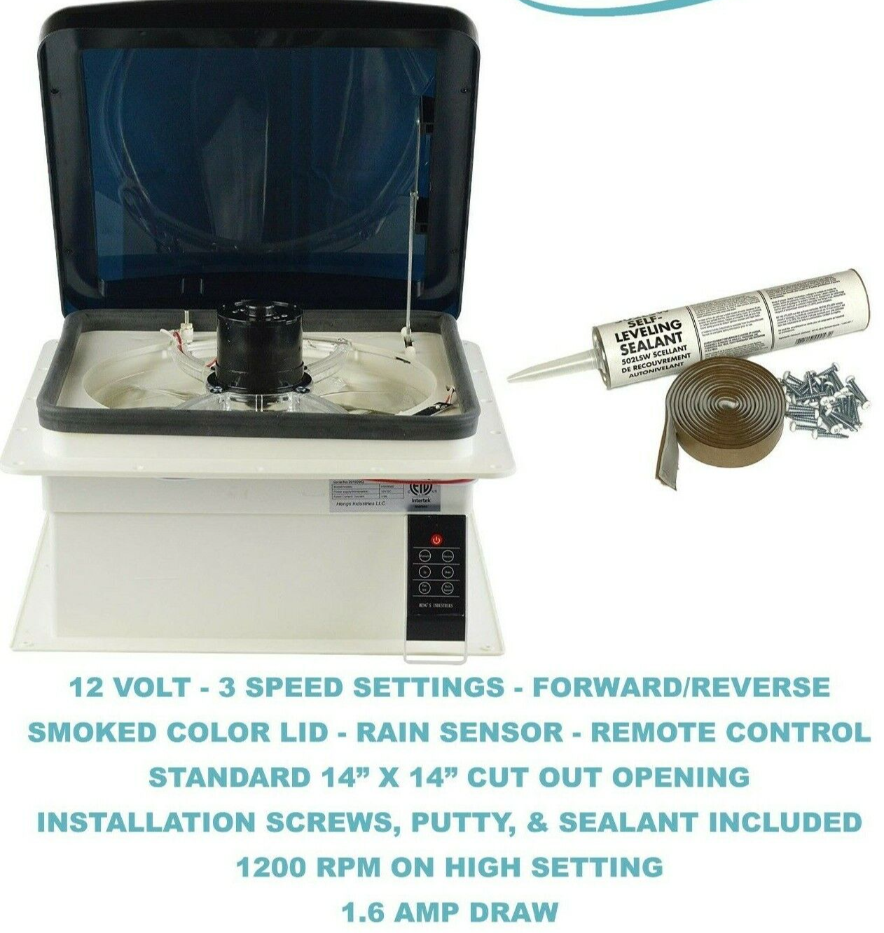 Heng's Zephyr High Flow 3 Speed RV Roof Vent Smoked Lid W/ Rain Sensor & Remote