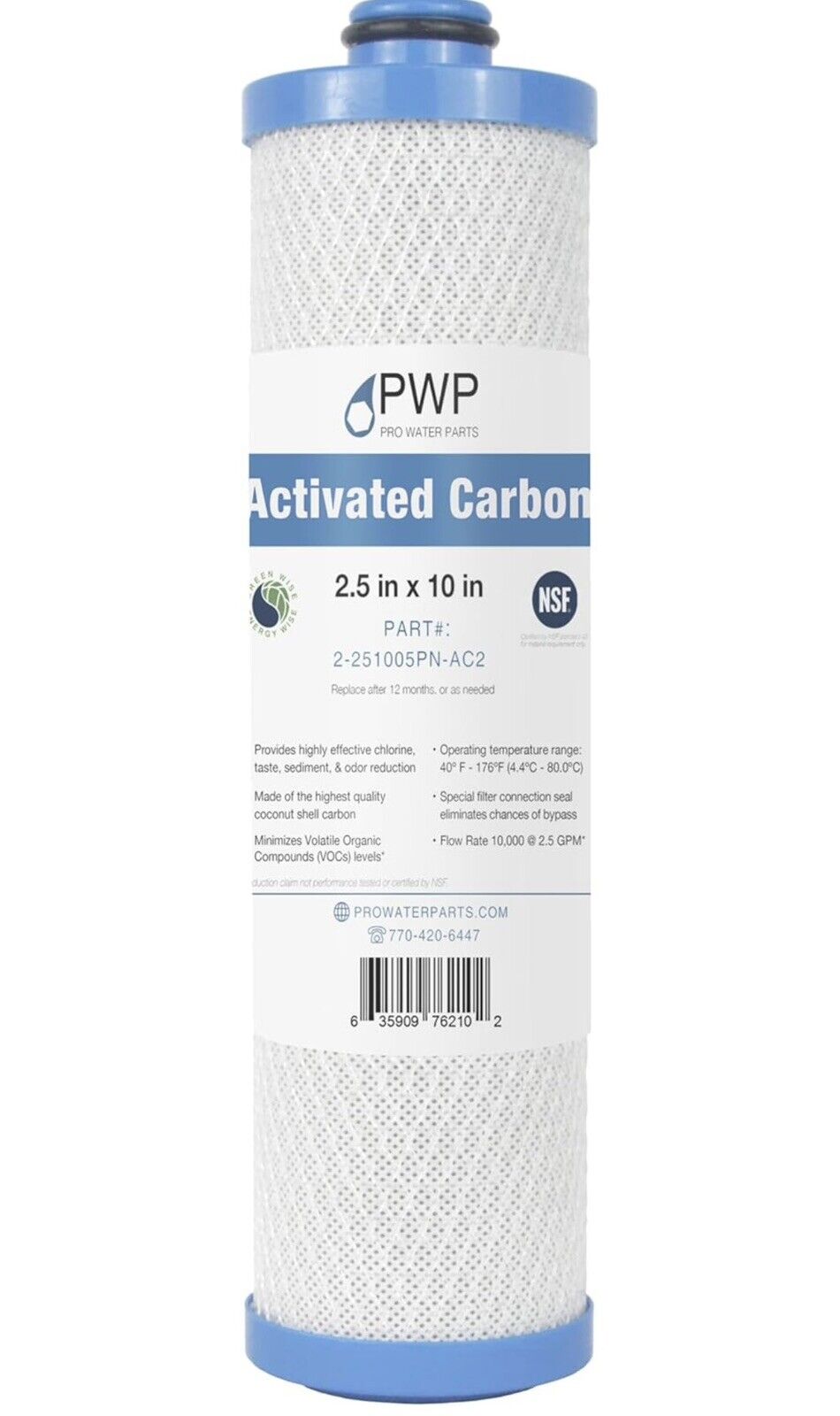 PWP RV Water Filter 2.5" x 10" Activated Carbon Replaces KW1 / FRE-10-BN Camper