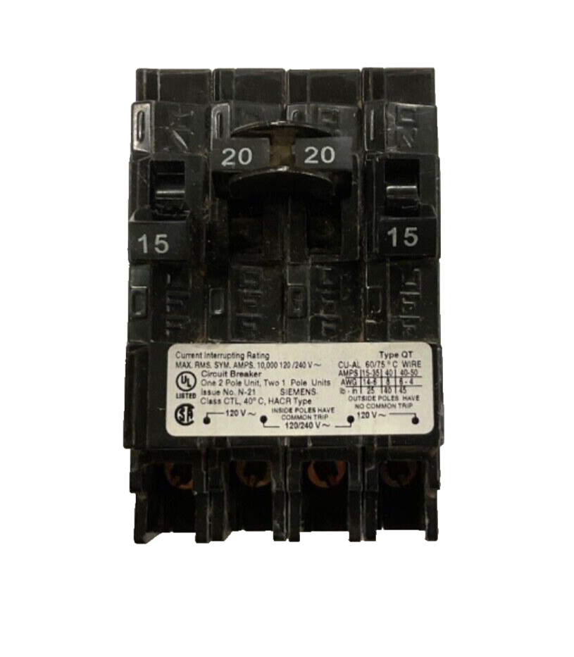 Siemens Q21520CT 4 Pole Circuit Breaker 15A and 20A 120V / 240V