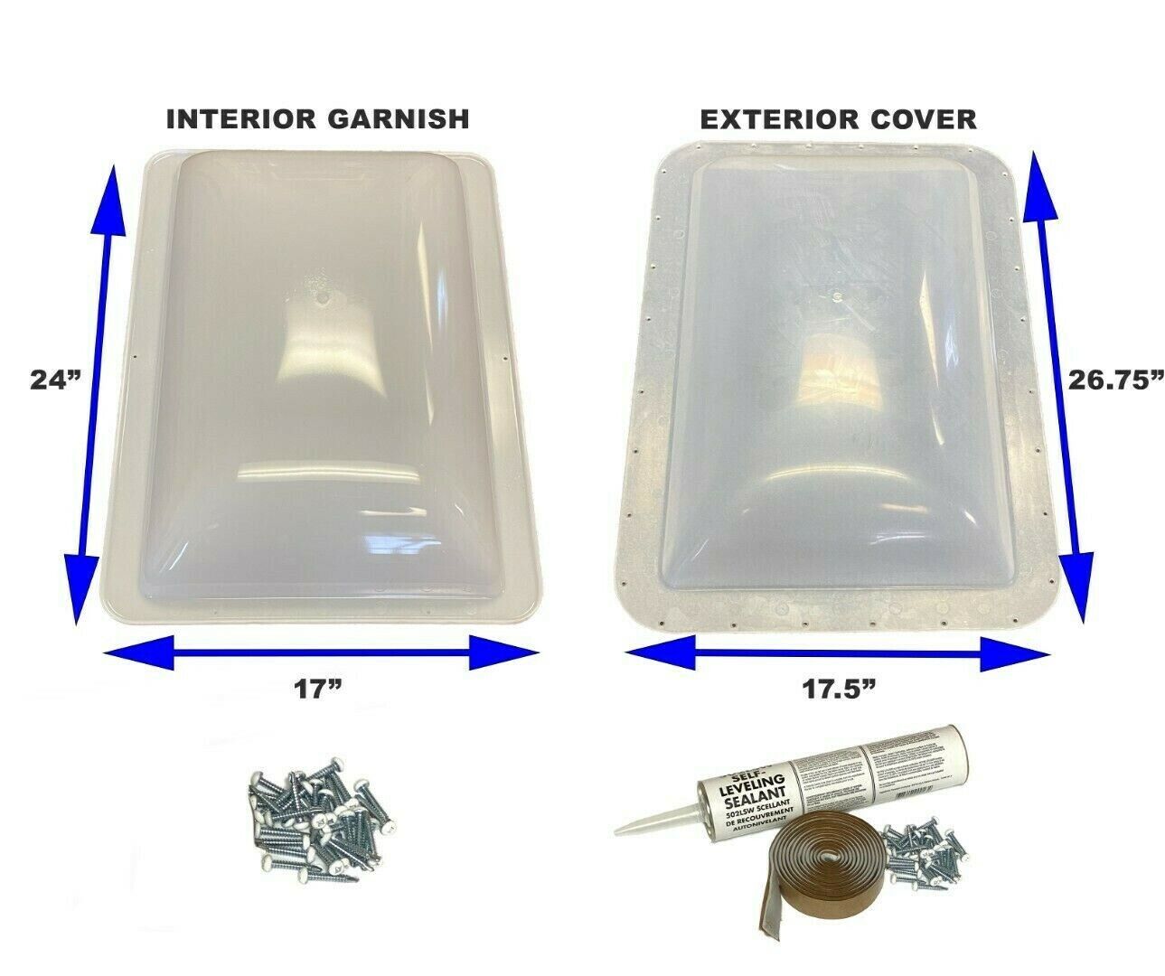 RV Skylight Interior Garnish & Exterior Cover 17" X 24" White Camper Skylight
