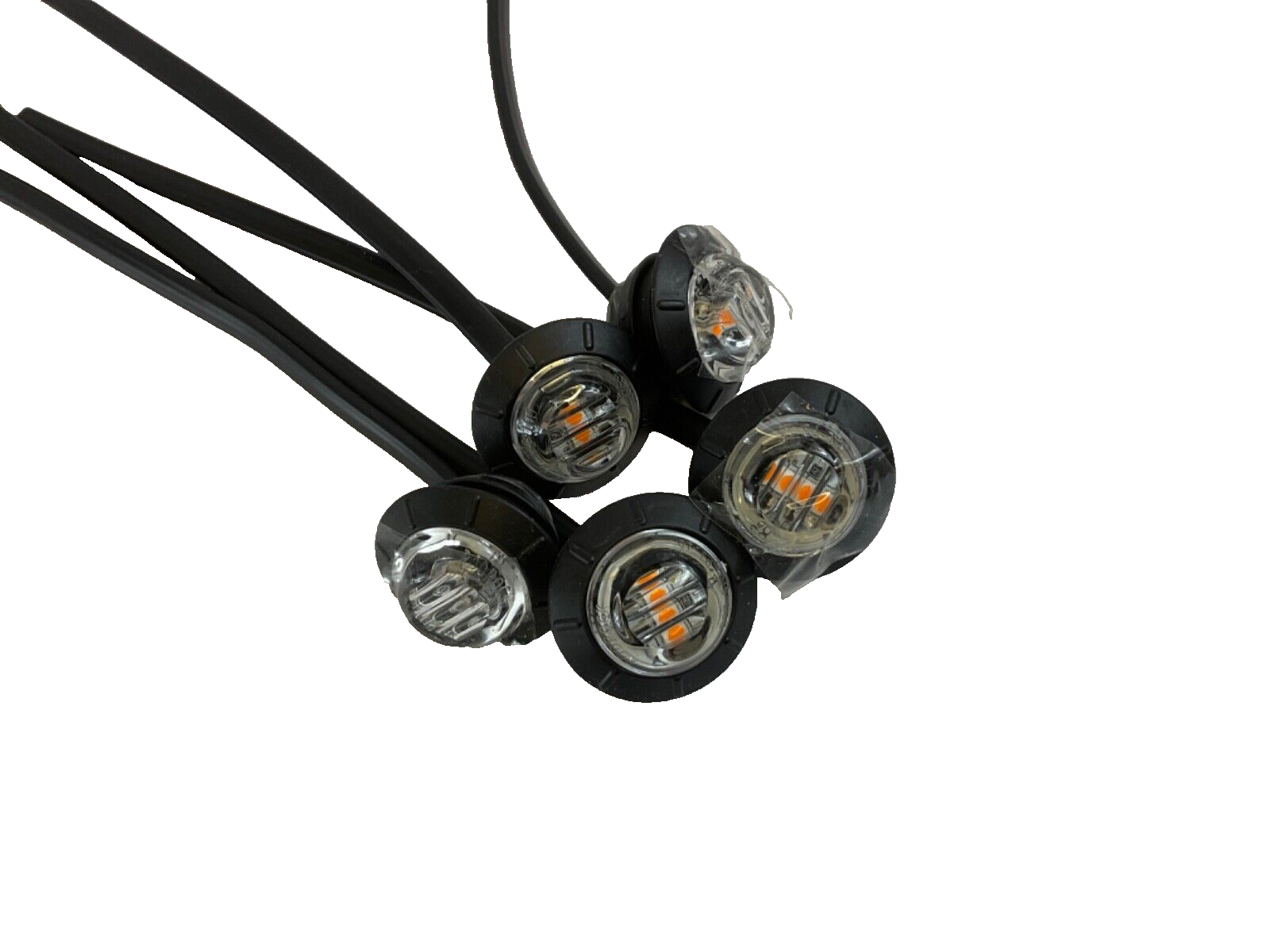 5 Pack Mini 3/4" Round LED Marker Lights Amber/Clear W/O Plug