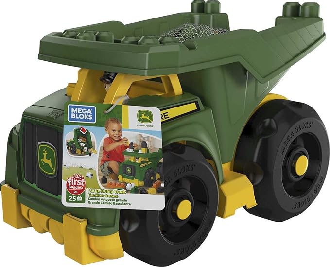 MEGA BLOKS Fisher-Price Building Toy Blocks John Deere Dump Truck (25 Pieces) For Toddler