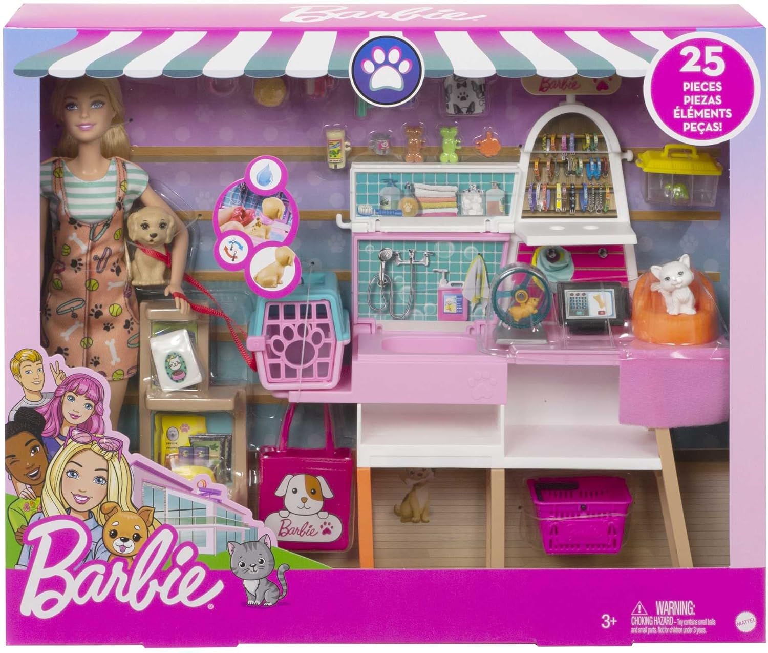 Barbie Doll And Pet Boutique Playset With 4 Pets And Accessories