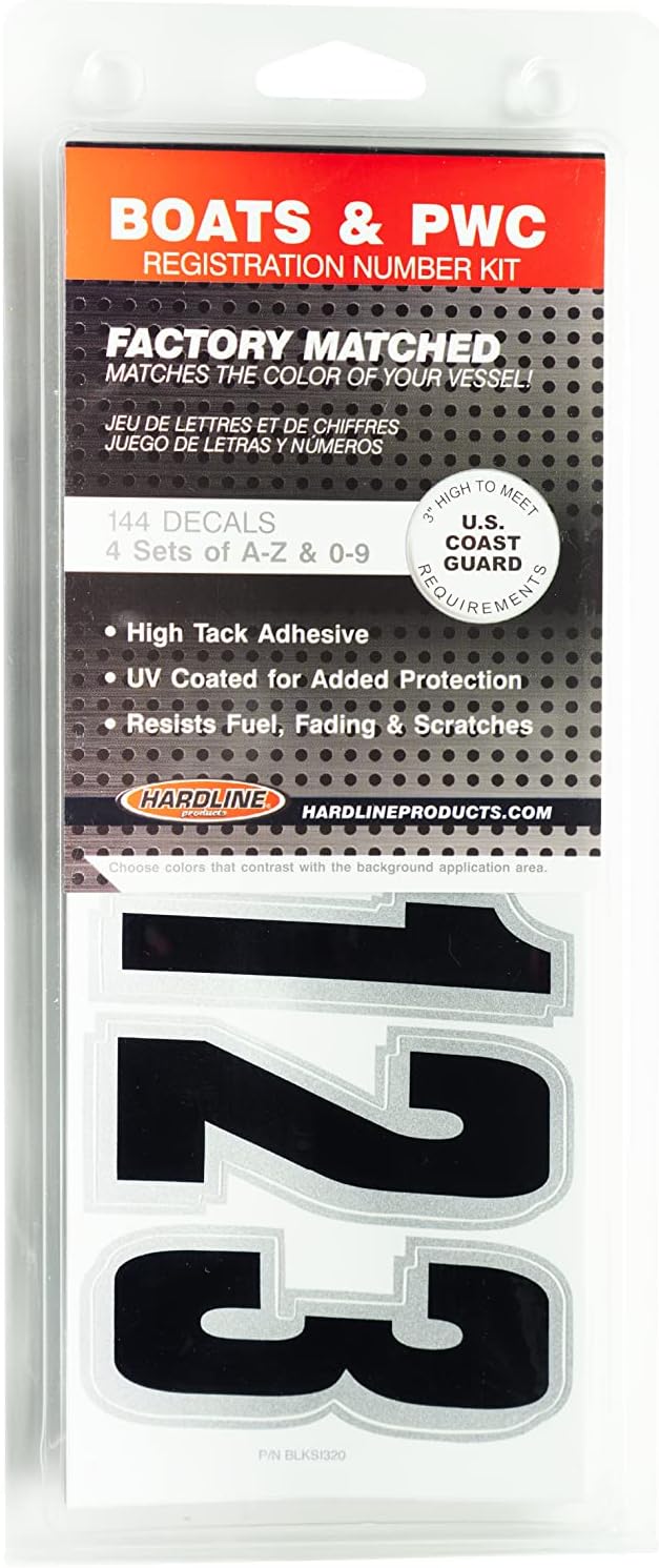 Hardline 320 Series 3-Inch Boat & PWC Registration Number Kit (Black/Silver)