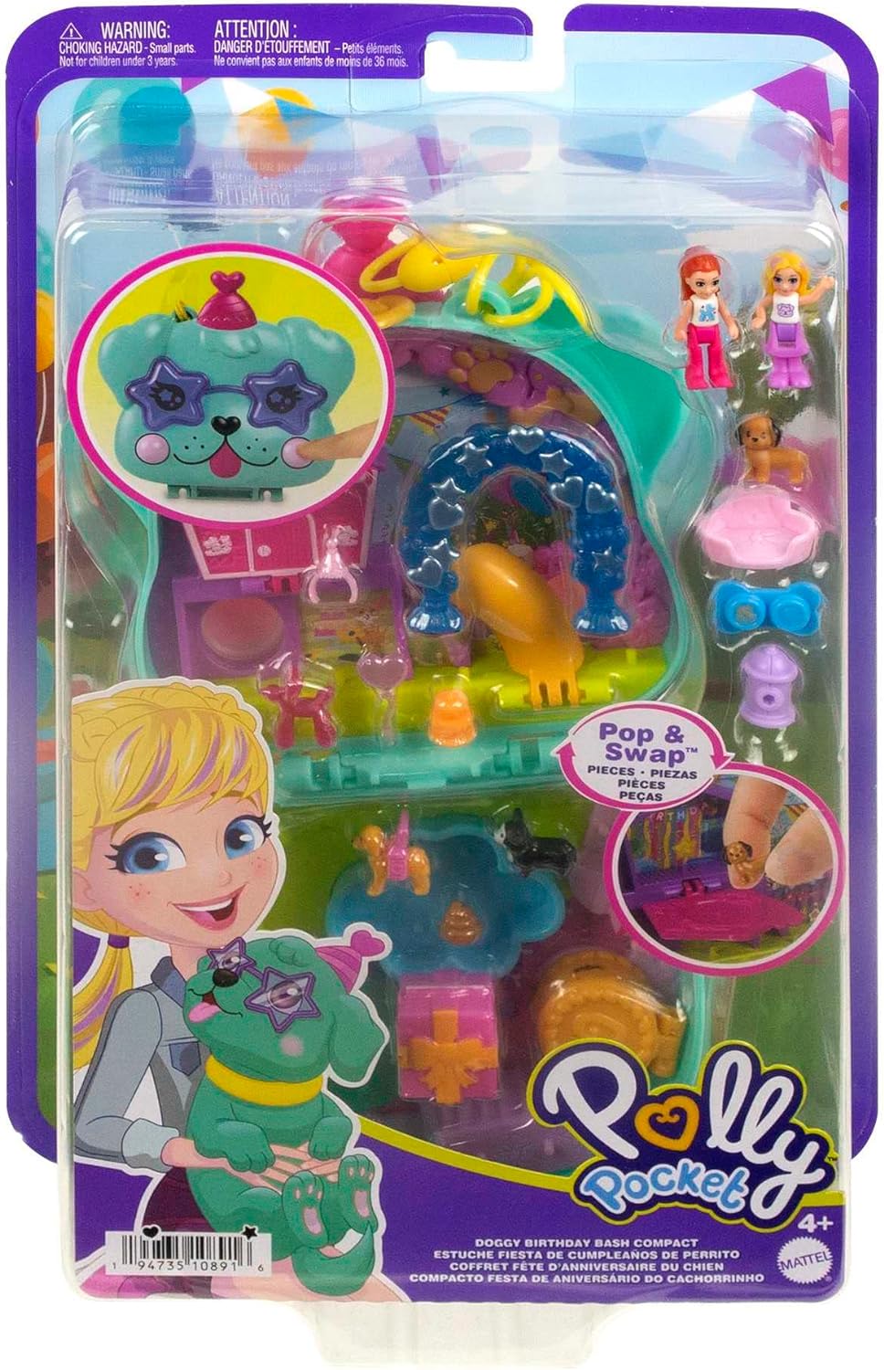 Polly Pocket Compact Playset, Doggy Birthday Bash